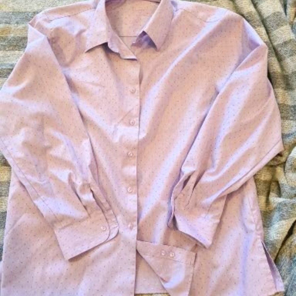 Foxcroft Polka Dot Button Down Dress Shirt Top Non-Iron Light Purple 16